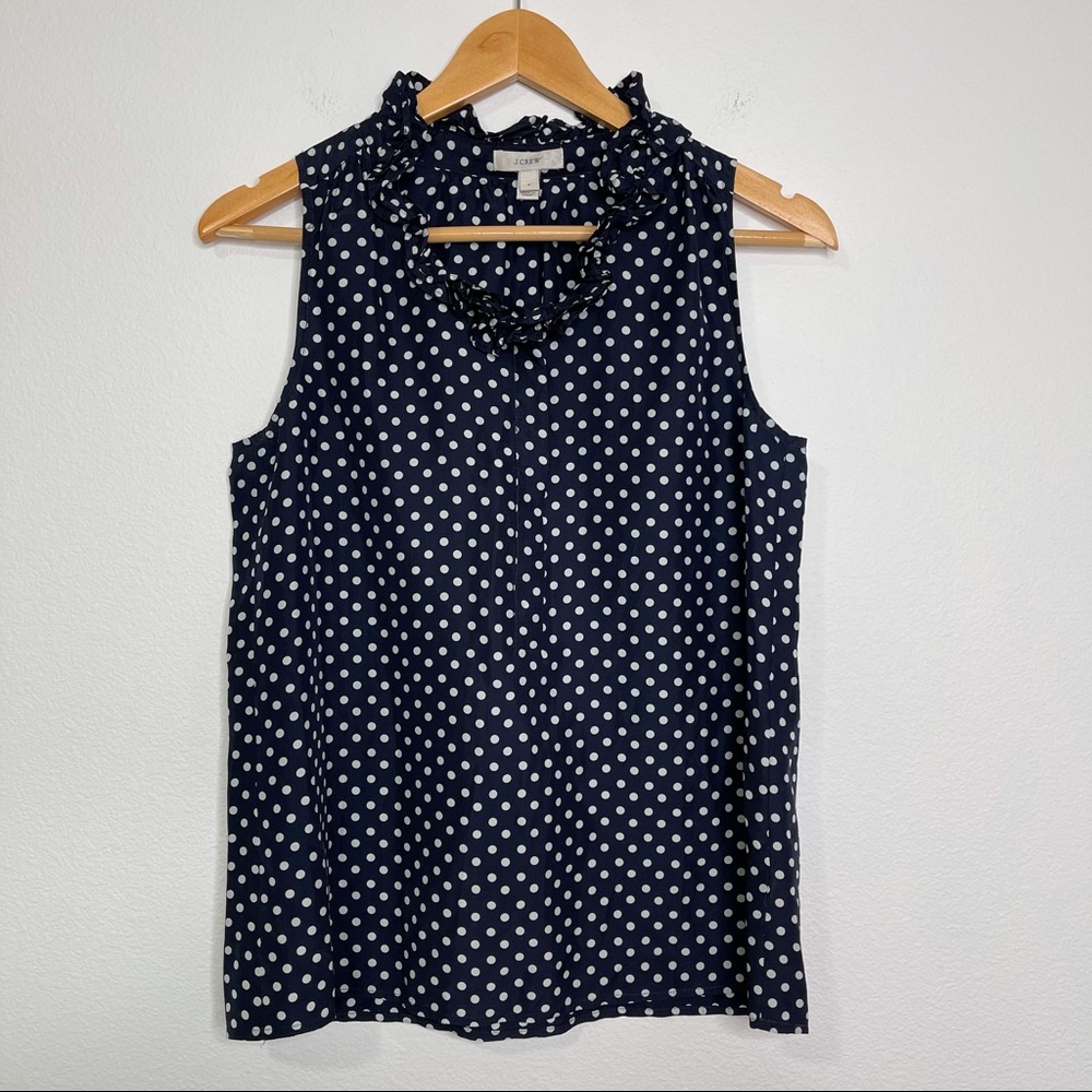 🔥3 for 30 J. Crew Naomi Top Sleeveless Ruffle Polka Dot Silk Blouse - Picture 2 of 8